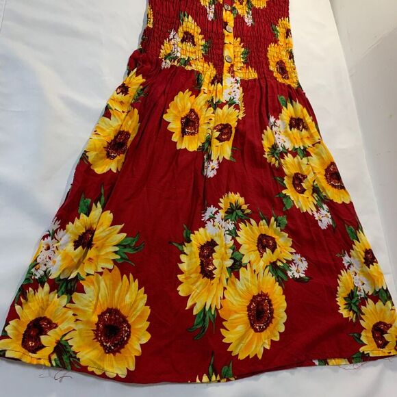 J&W Women’s Cute Sleeveless Red Sunflowers Dress, fit & flare MIDI DRESS size XL - Picture 5 of 13